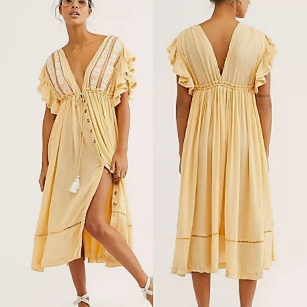 Free People Wait For You Midi Dress Natural Size S - Picture 2 of 9